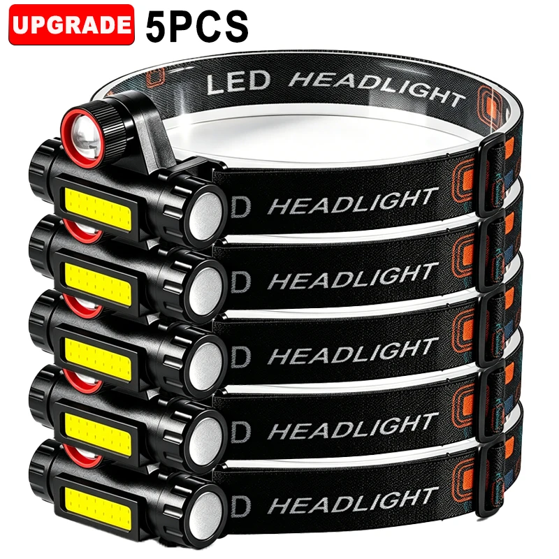 1-5PCS Tragbare Mini Leistungsstarke LED Scheinwerfer XPE + COB USB Aufladbare Jagd Scheinwerfer Wasserdichte Kopf Taschenlampe mit schwanz Magnetische