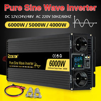 RDDSPON Pure Sine Wave Solar Inverters 4000W 5000W 6000W Double EU Socket DC 12V 24V 48V To AC 220V 50Hz 60Hz Voltage Converters