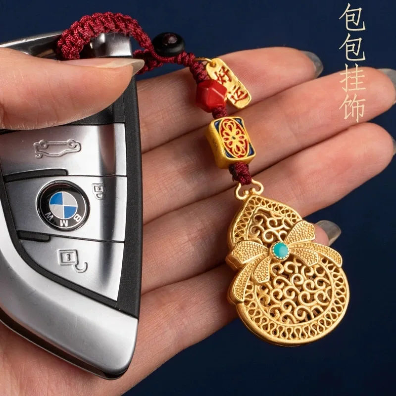 Brass Gourd Key Pendants Goddess High-End Ancient Style Golden Fu Lu Good Luck Car Key Ring Hanging Ornament Keycha Safe Chamrs