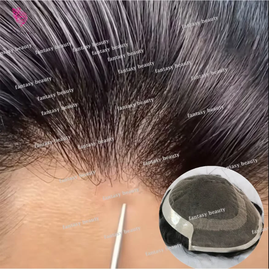 Natural Hairline Men Toupee OCT Capillary prosthetics Swiss Lace&PU Human Hair Bleached knot Black Breathable replacement system