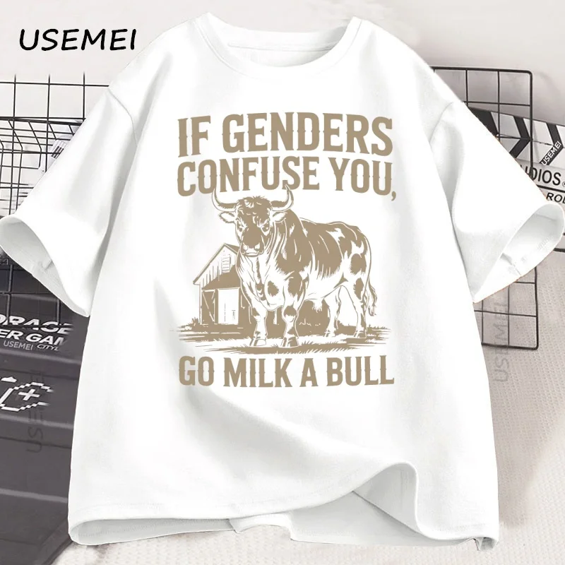 If Genders Confuse T Shirt Funny Bull Humor Y2k Short Sleeve Farm T-shirt Fashion Cotton Loose Summer T Shirts Oversized Tee