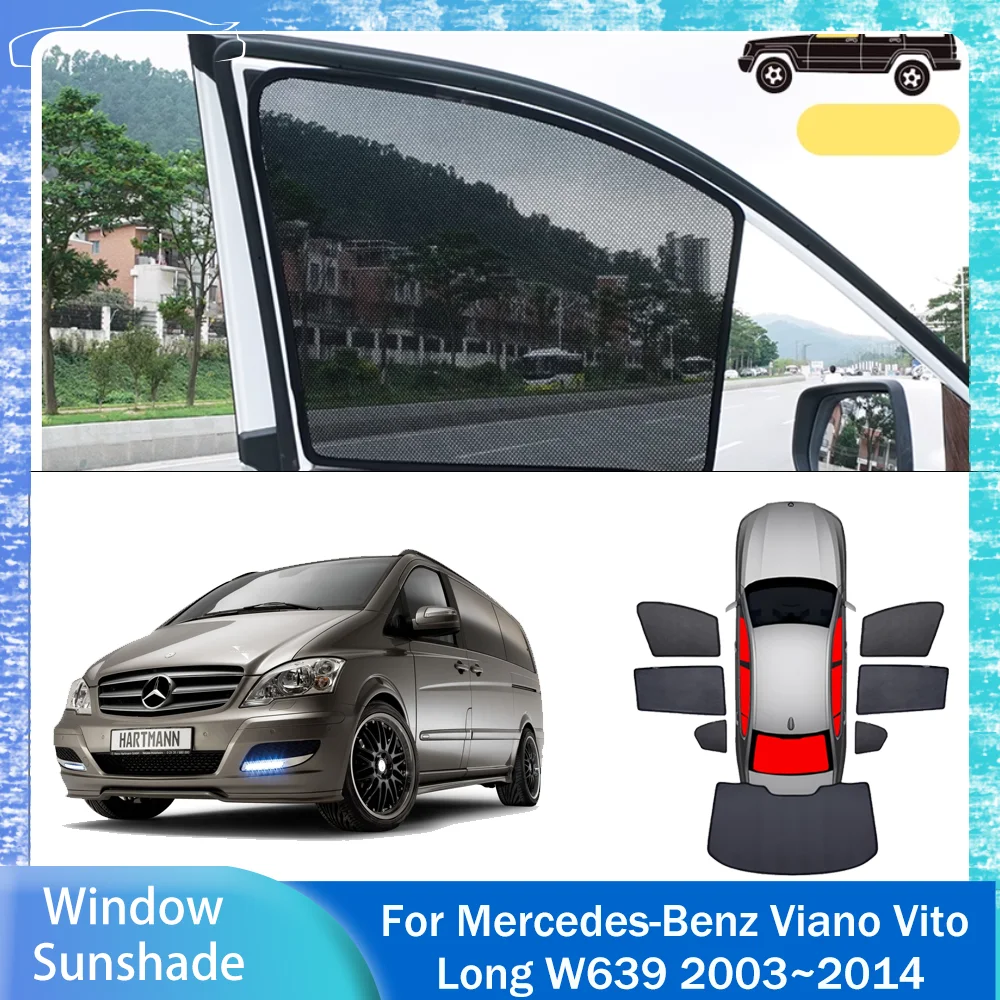 For Mercedes-Benz Viano Vito Long W639 2003~2014 Car Magnetic Mesh Privacy Sunshade Side Window Sun Shade Protection Accessories