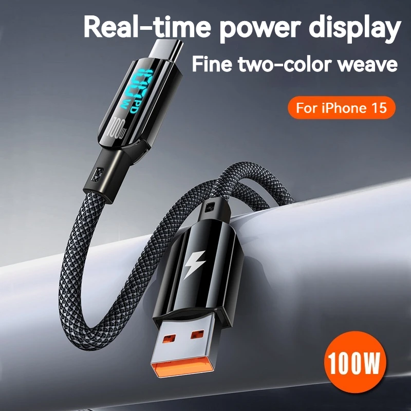 100W USB Cable Type C Fast Charging Digital Display Data Cable High Power Charge PD CToC For iPhone 15 Samsung Huawei Xiaomi