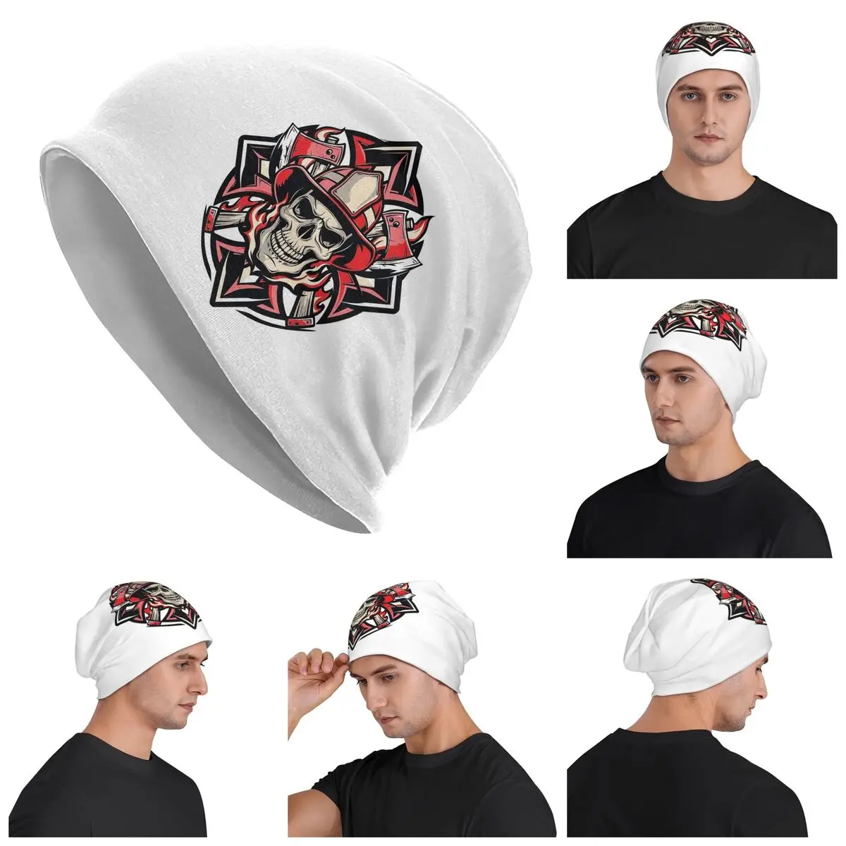 رجل الإطفاء الإنقاذ النار المالطية مع محاور متقاطعة 1 للجنسين الكبار بيني قبعات محبوك بونيه قبعة دافئة الخريف الشتاء Skullies القبعات #1