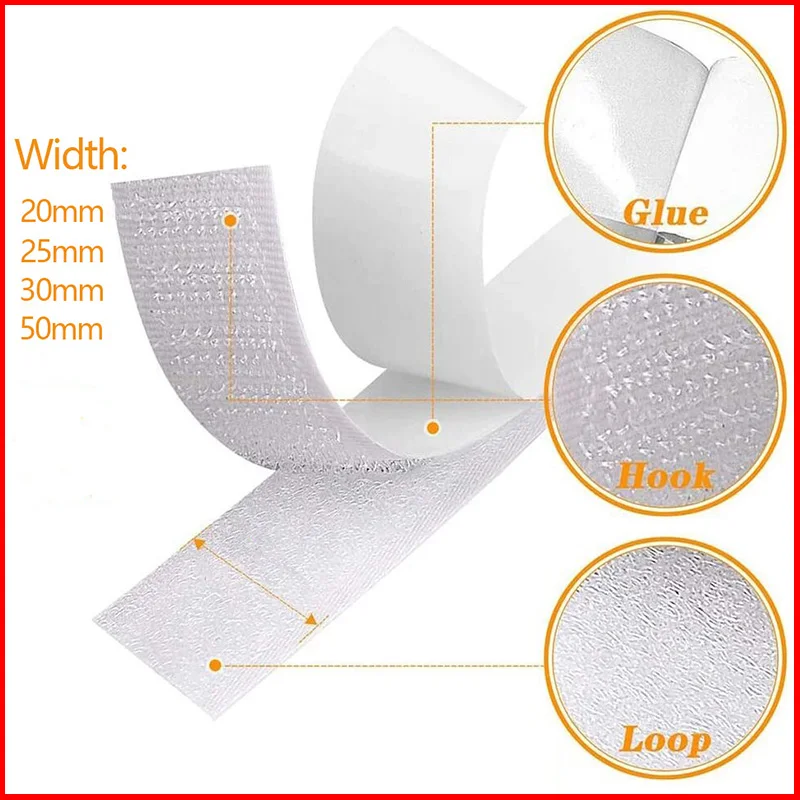 1-25 متر الأبيض الفيلكرو ذاتية اللصق هوك وحلقة السحابة الشريط منزل Craft بها بنفسك الحرفية السيارات لاصق مع الغراء القوي ملصق الأشرطة #3