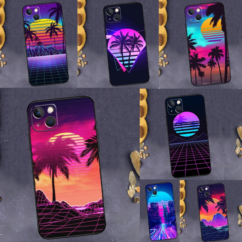 Synthwave Retro 80s Neon Case For iPhone 11 12 13 14 15 16 Pro Max Mini X XS XR 14 Plus Protect Cover