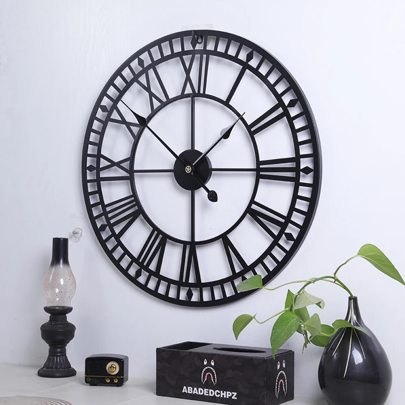 Modern 3D Large Wall Clock Nordic Retro Roman Digital Round Metal Silent Hanging Watch For Living Room Office Bar Art Wall Decor