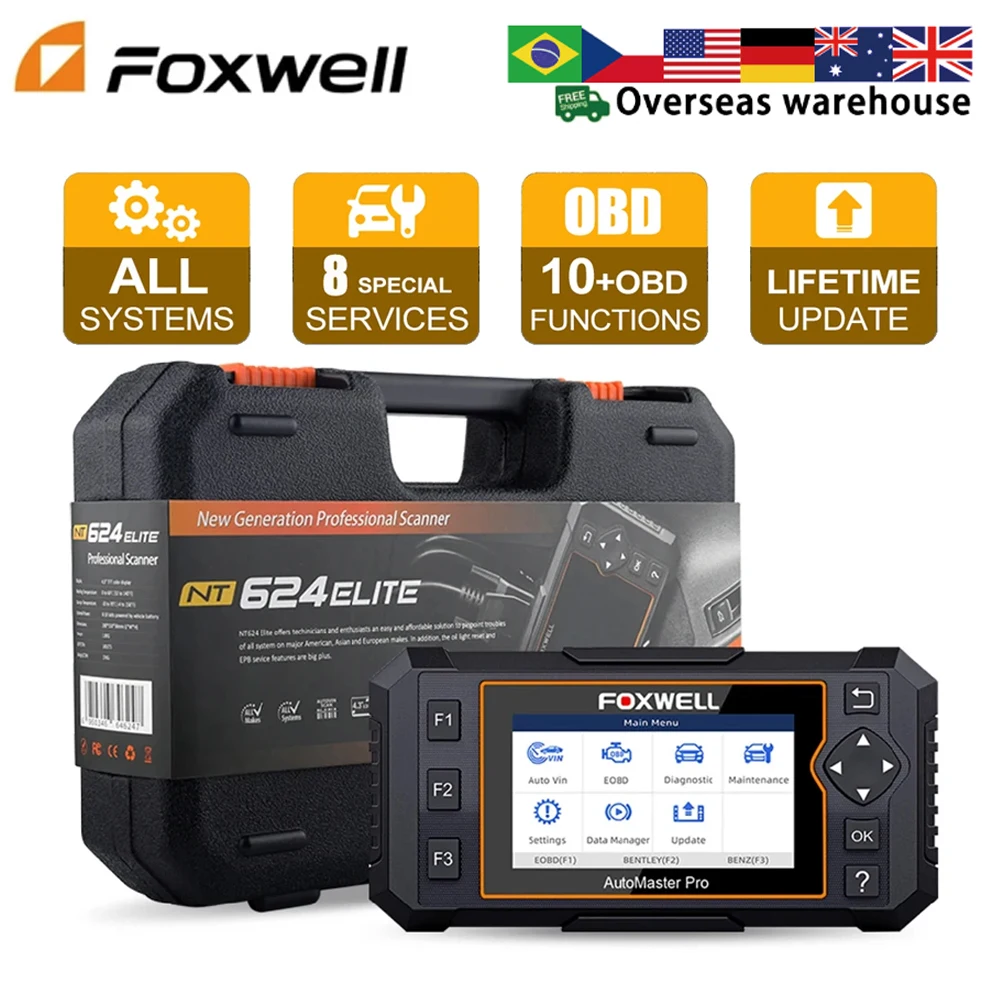 Сканер Foxwell NT624 Elite OBD2, диагностический инструмент для авто
