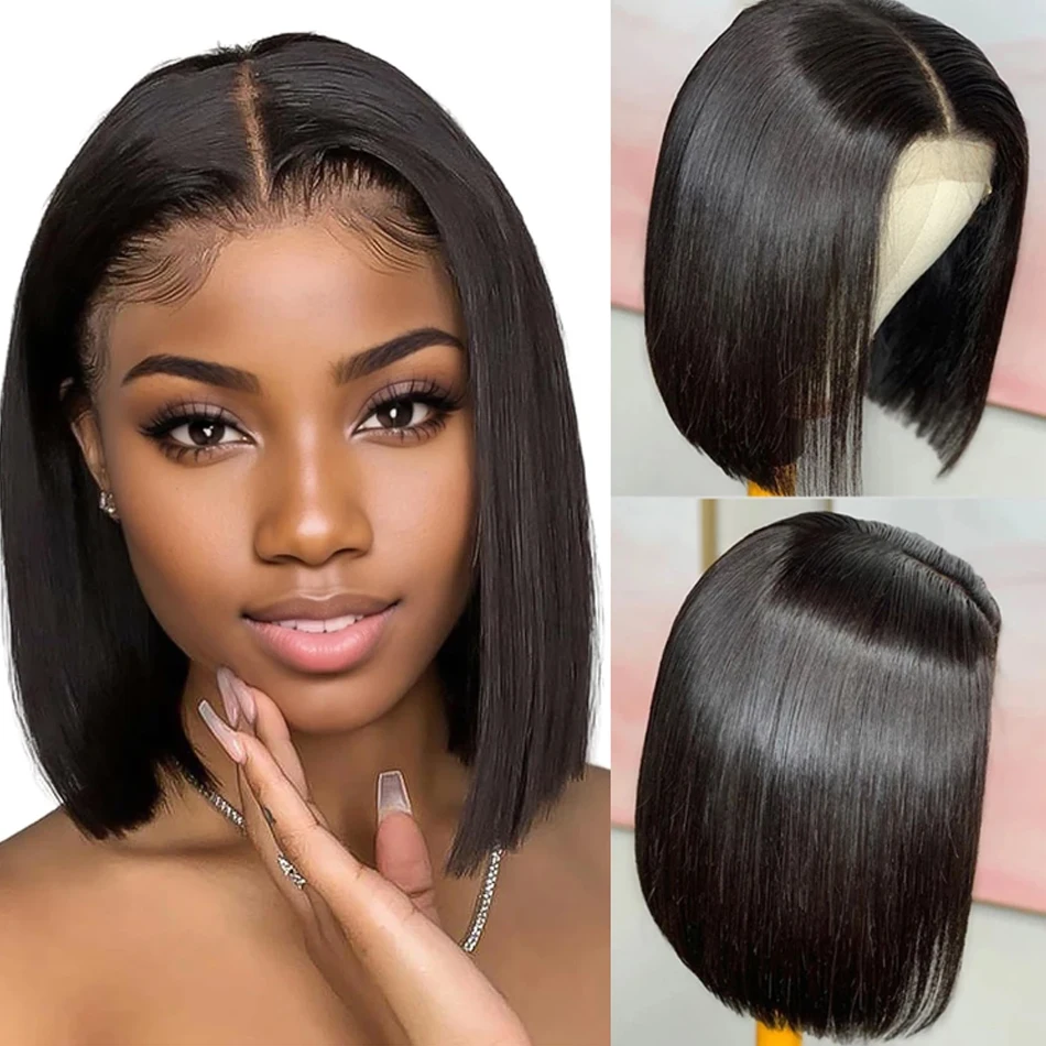

Straight Bob Wig Lace Frontal Human Hair Wigs For Women PrePlucked Short Bob Transparent Closure Wig