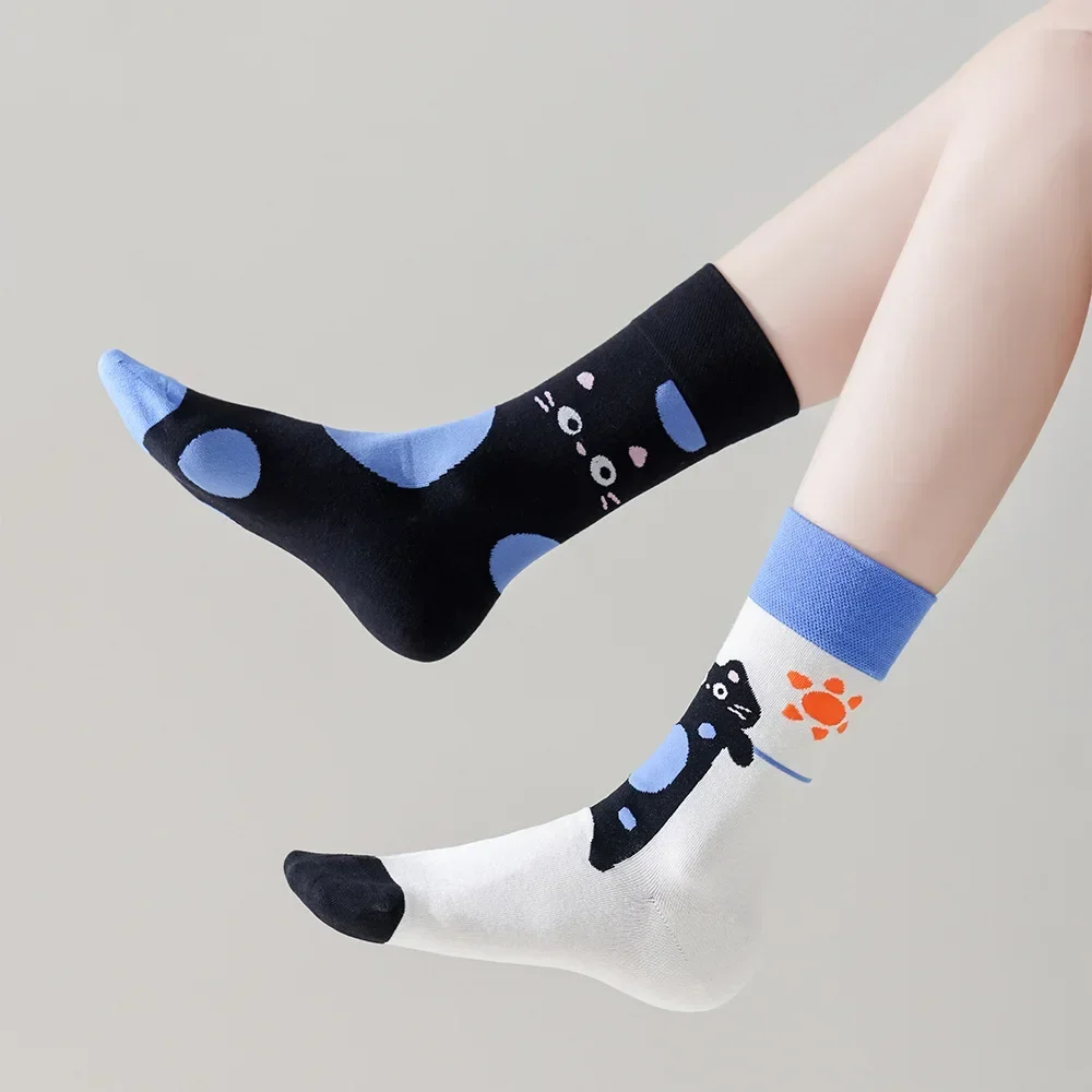 Happy Socks AB Asymmetrical Socks Cartoon Color Contrast Fashion Cotton Men And Women Couples Mid Tube Socks