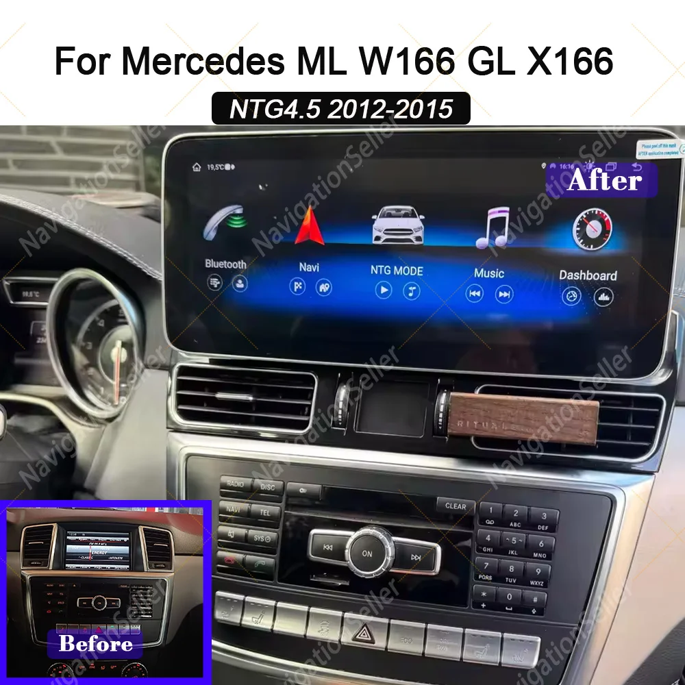 

12.3 inch Android 14 Radio For Mercedes Benz ML W166 ML350 GL X166 2012-2015 NTG4.5 NTG4.7 Carplay Navigation Stereo Multimedia