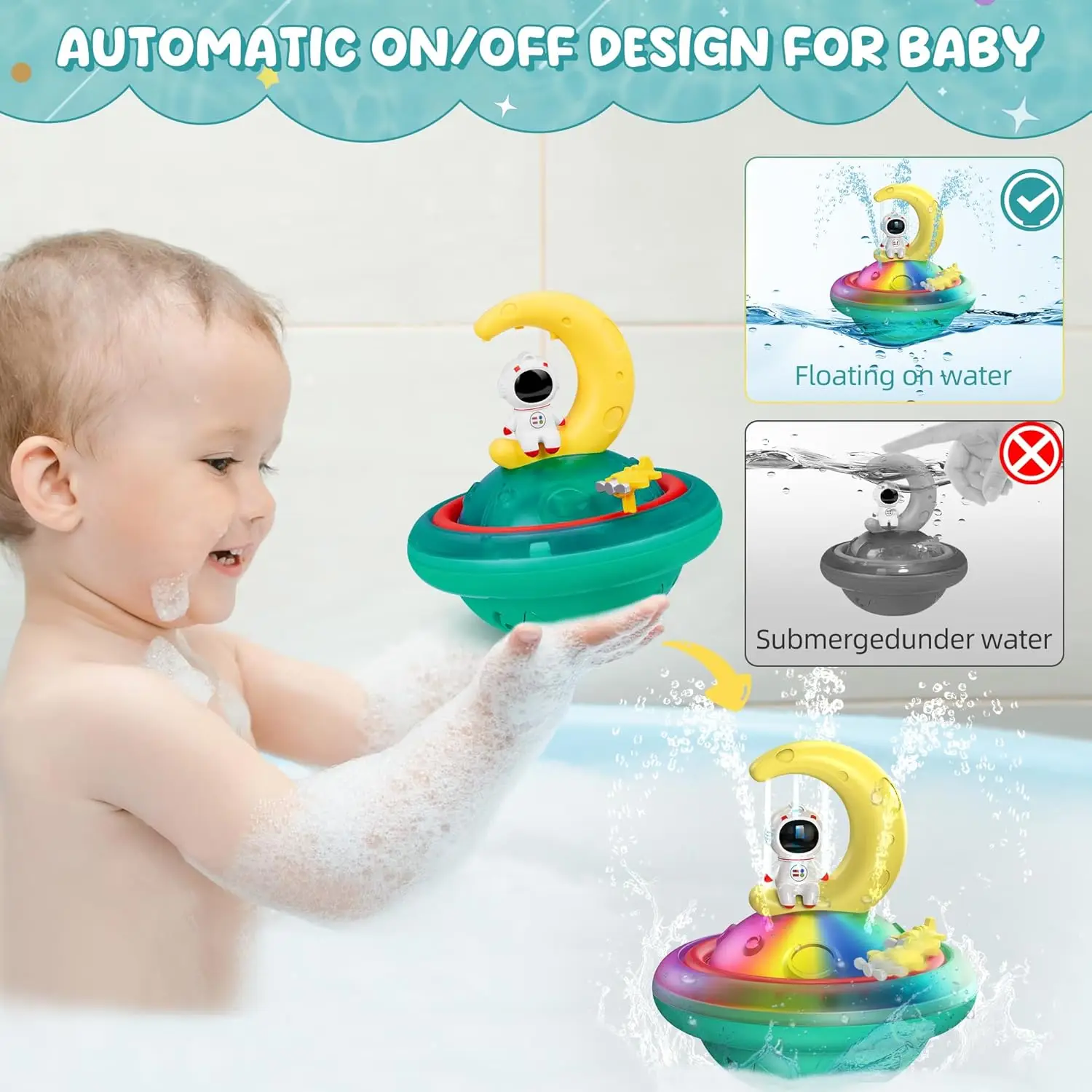 Juguetes de baño para bebés para niños pequeños, juguete de agua pulverizada con rotación, juguetes de baño iluminados para bebés, juguetes de ducha con aspersor de inducción automática con LE