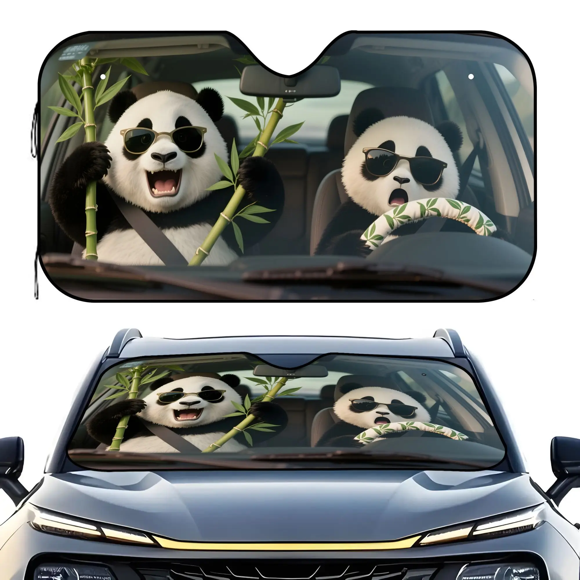 

1pc Panda Driving Car Bamboo Foldable Sun Shade Cover - UV Protection & Cooling for Front Window, Windshield Sun Visor, Durable