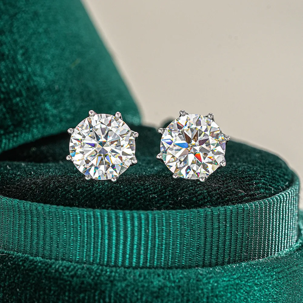 925 Silver Round Moissanite Stud Earrings for Women Men, Classic Six Prong Solitaire Moissanite Ear Studs, Dainty Sparkling Daily Piercing Jewelry, Romantic Valentine Anniversary Birthday Gift for Wedding Party Dating Minimalist Fashion Ear Accessory gallery 6