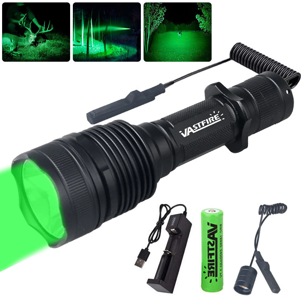 LED Lanterna de Caça, Tático 1-Modo Tocha, Handheld Lanterna Predador, 15W, Poderoso, M7, Profissional, Verde, Vermelho, 18650