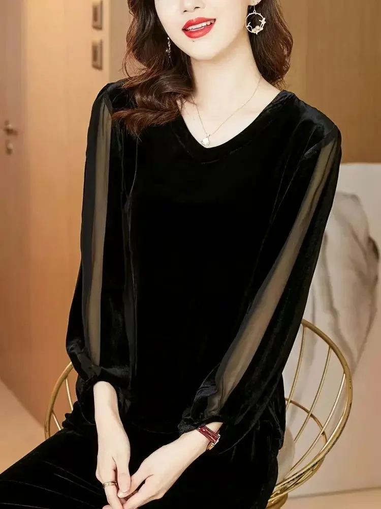 

Весенне-осенний бархатный топ нового дизайна с благородным и элегантным эффектом для женщин XQ538