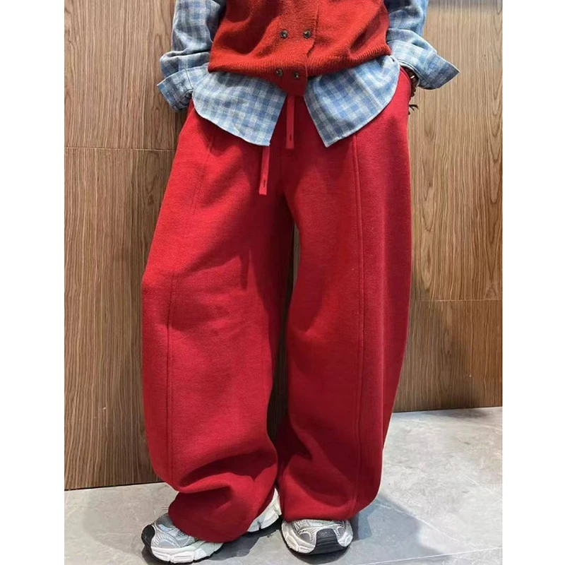 New Arrival Autumn/winter Women Warm Thickened Cotton Patchwork Ankle-length Pants Casual Loose Elastic Waist Harem Pants X149