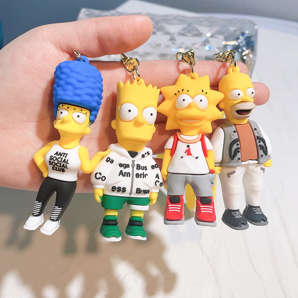 Cartoon The Simpsons Keychain Cute Figure Toys Model Silicone Pendant Keyring Car Backpack Key Holder Jewelry Accessories Gifts