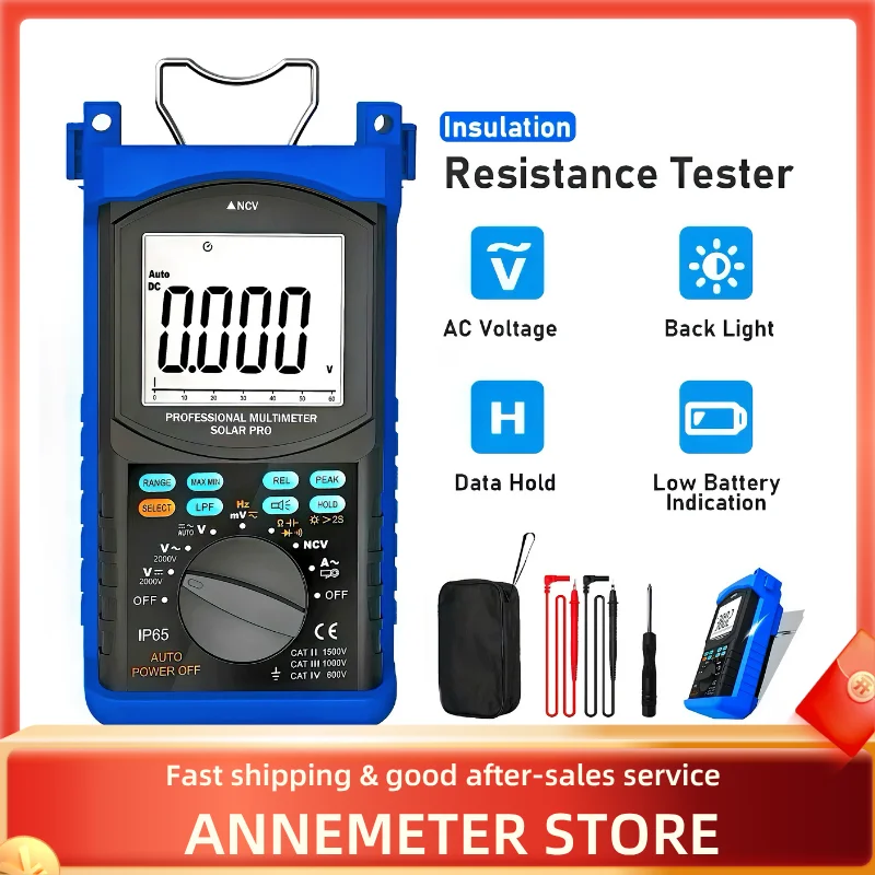 

Digital Multimeter - 6000 Counts, 2000V AC/DC, 3000A Current, Ohm, Frequency, Capacitance, Continuity, Max/Min, Low Pass Filter