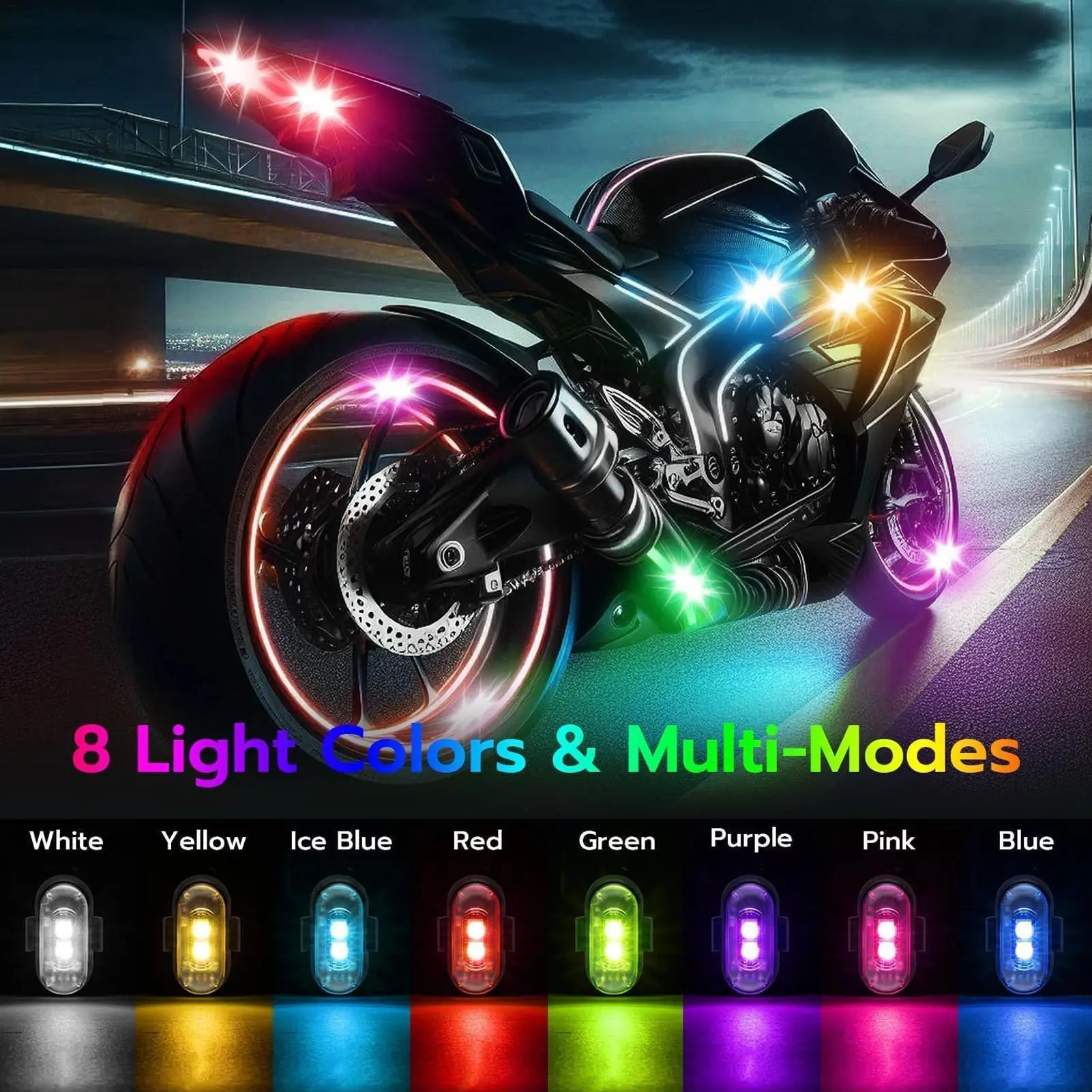 

Wireless Car Lights 4-Piece Bright Waterproof Car Ambient Lighting Wireless with Remote for Automotive Truck Motorcycle Bike