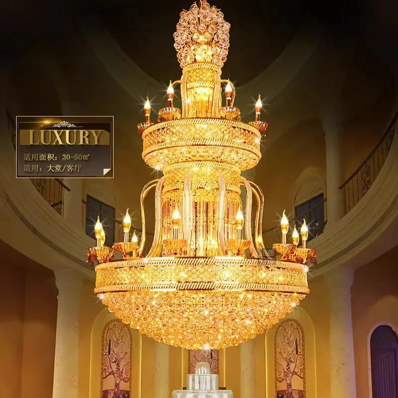Large Crystal Chandelier for Duplex Villa Hotel Restaurant Long Pendant Light for Hollow Staircase Middle Floor Living Room