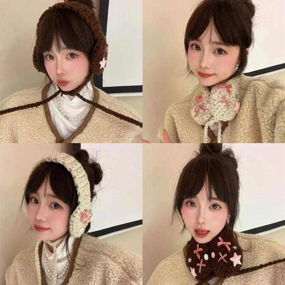 Chic Korean Style Y2k Plush Earmuffs Thicken Soft Warm JK Knitted Earflap Solid Color Outdoor Winter Ear Cover Women