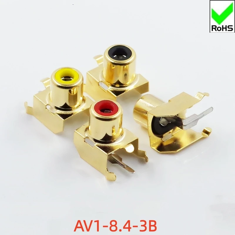 10PCS AV1-8.4-3B 4 Pins Gold Plated RCA Lotus Socket PCB Welded for Audio Video Equipment