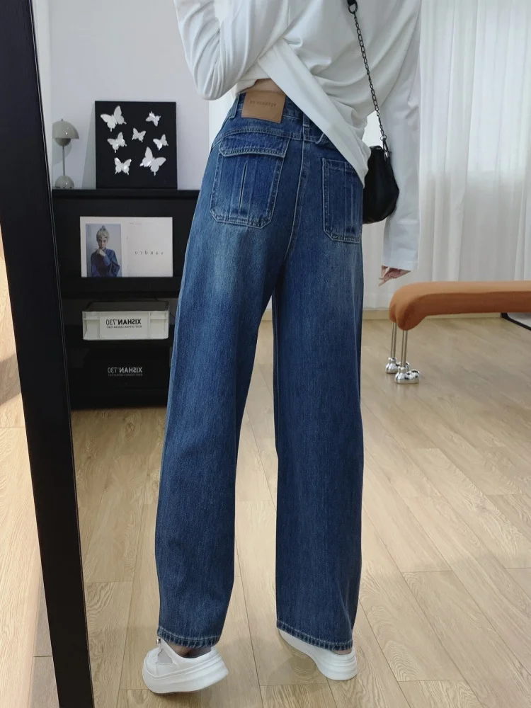 プラスサイズ アメリカンレトロ デニムジーンズ レディース 秋 ペアープレーン ルーズ ハイウエスト スリム ストレート ワイドレッグパンツ カジュアル スタイル