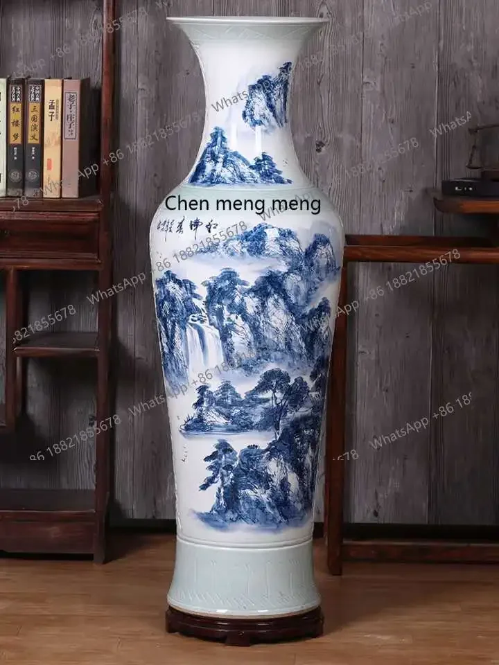 Jingdezhen ceramics 1 meter floor-to-ceiling home living room TV cabinet large vase hotel entrance ornament