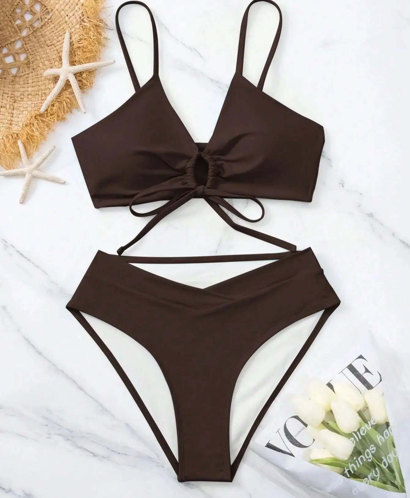 Tie Straps Female Bikini Suit 2 Pieces Beach Set V Type Waist Swimming Shorts Sexy Women Swimwear