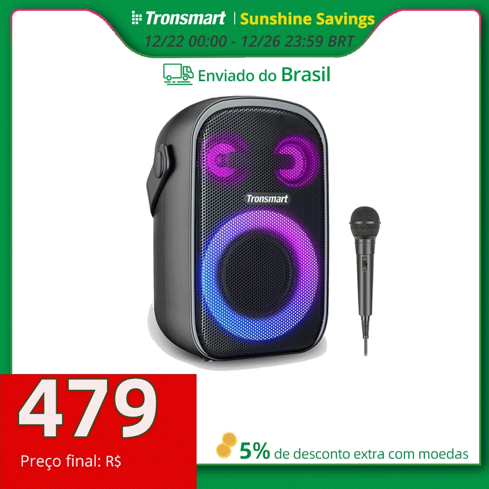 Tronsmart Halo 110 caixa som bluetooth, Alto-falante sem fio Bluetooth com microfone, sistema de som de 3 vias, modos de áudio duplos, controle de aplicativo, para karaokê