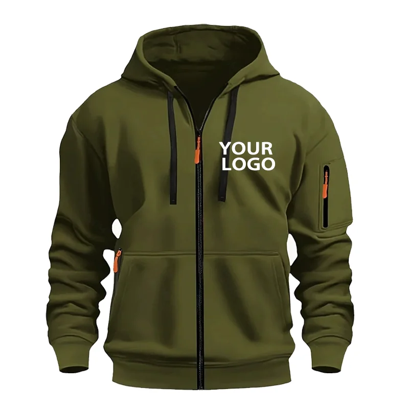 DIY Custom Logo Heren Casual Sport Hoodie Full-Zip Pocket Sweatshirt Mode Arm Pocket Outdoor Lange Mouwen Pullover Hoodie - afbeelding 1