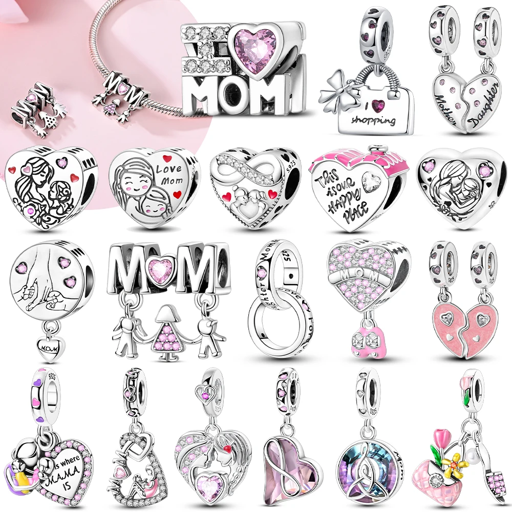 

Бусина из стерлингового серебра 925 пробы, мама, любовь, счастливая семья, висячий подарок матери, подвеска, подходит для оригинального браслета, ожерелье, ювелирные изделия своими руками