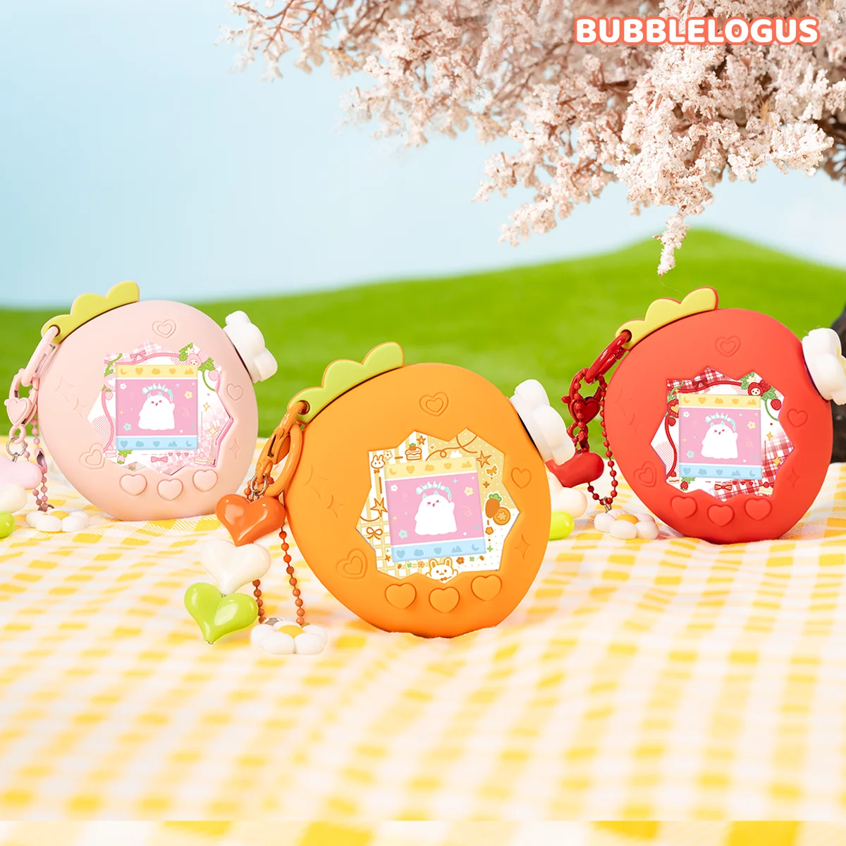 

Protective Case For Tamagotchi Paradise Pet Machine Pink Strawberry Orange Carrot Creative Case With Panel Paper Kawaii Keychain