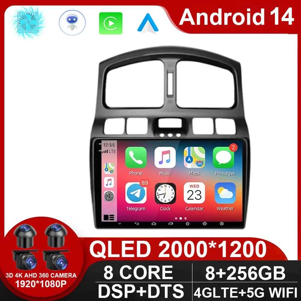 2Din Android 14 Car Radio for Hyundai Classic Santa Fe 2000 - 2004 JAC S1 (Rein) 2005-2015 Multimedia Player Carplay Head NO DVD