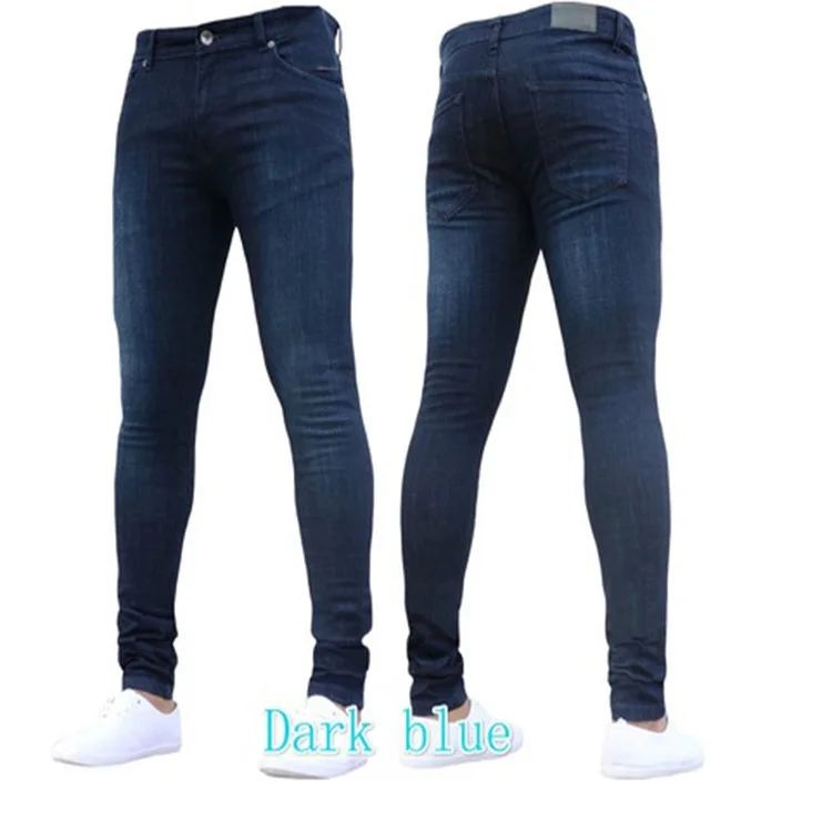 Men Jeans Pencil Pants Solid Color Mid Waist Slim Fit Pockets Slight Strech Spring 2024 Ankle Length Denim Casual Zipper