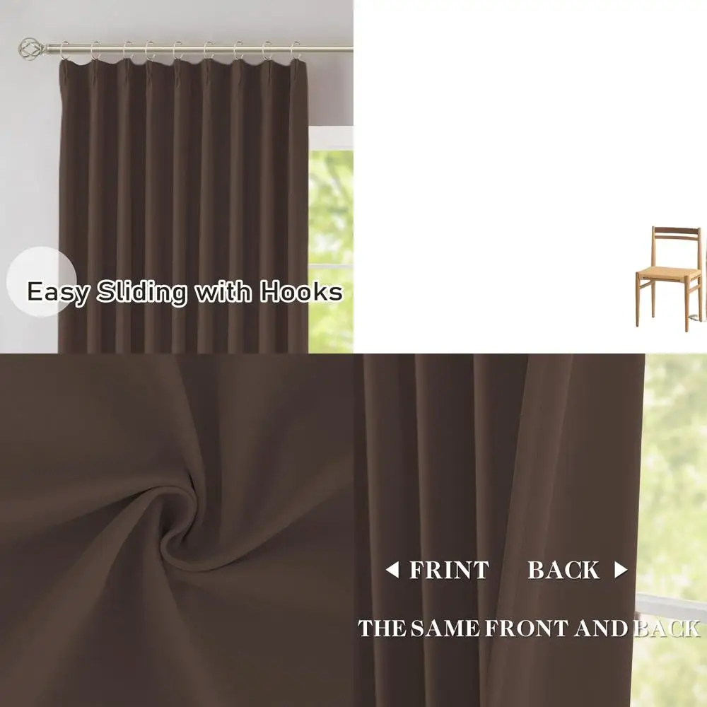 

Extra Long 132 Blackout Curtains with Hooks, 40W x 132L, Room Darkening, Thermal Insulated Panels for High Ceilings