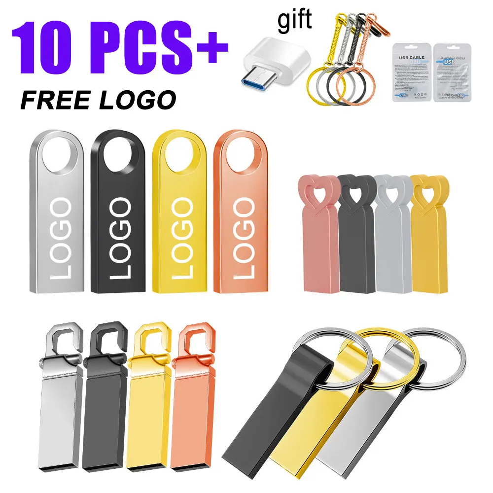 

10PCS Metal Pen Drive 64GB 128GB Free Logo USB Flash Drive 32GB Flash Disk 16GB 8GB 4GB 2GB 1GB Memory Stick 512MB 2.0 Free Logo