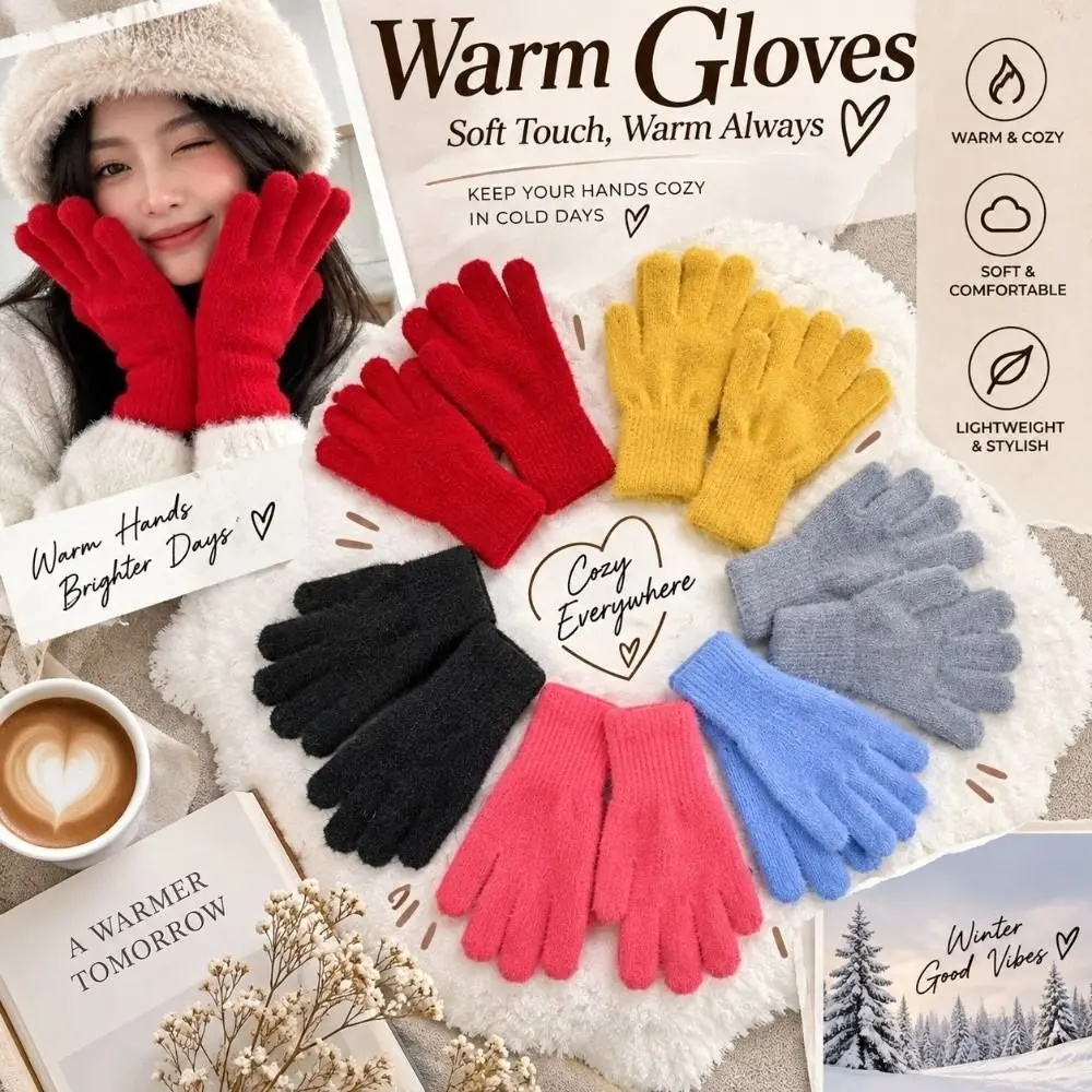 1 Pair Touchscreen Knitted Glove Warm Insulation Soft Knit Fabric Winter Glove Long Ribbed Cuff Touchscreen Glove Activities