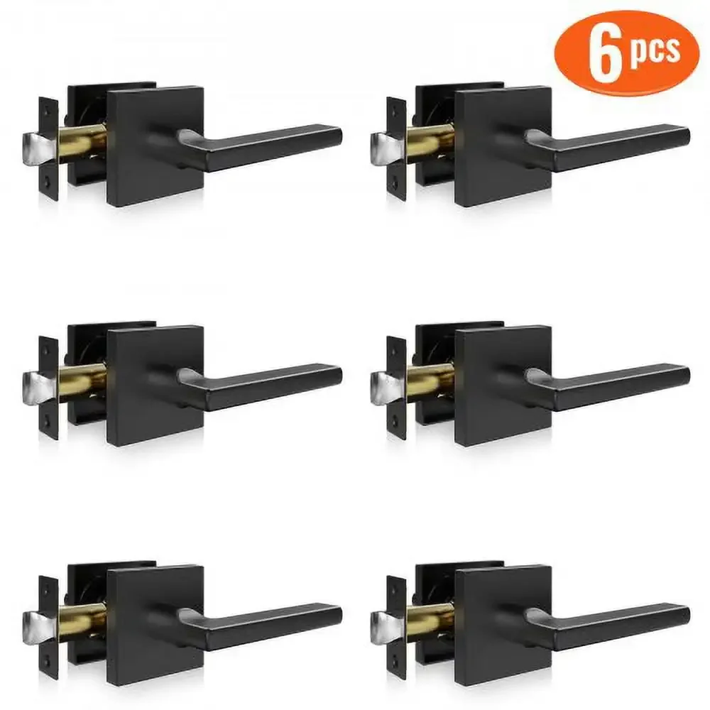 

Passage Door Handle, 6 Pack Matte Black Door Lever, Left or Right Handing Reversible Lever Non-Locking, 45 Rotation to Open