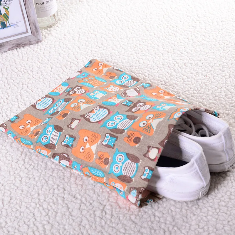 Printed Cotton and Linen Drawstring Pocket Sack Sundries Storage Bag Travel Gift Packing Bag