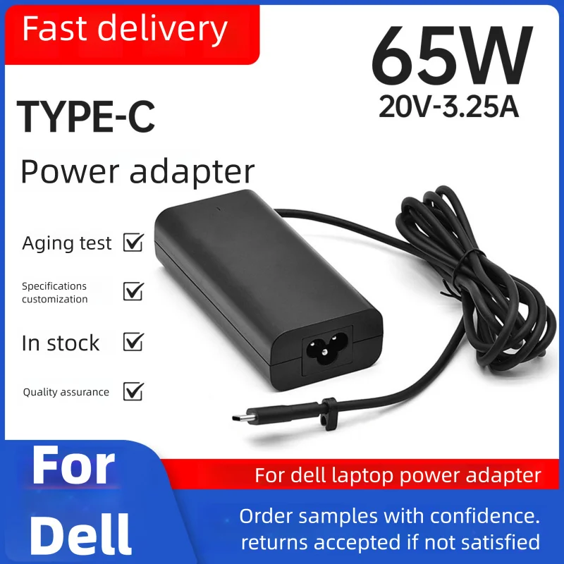 Adaptador de Energia USB-C de 65W para Laptops Dell Latitude 5530 5420 7420 7440 7340, Inspiron 14 16, XPS 13 7390 e Chromebook 3100