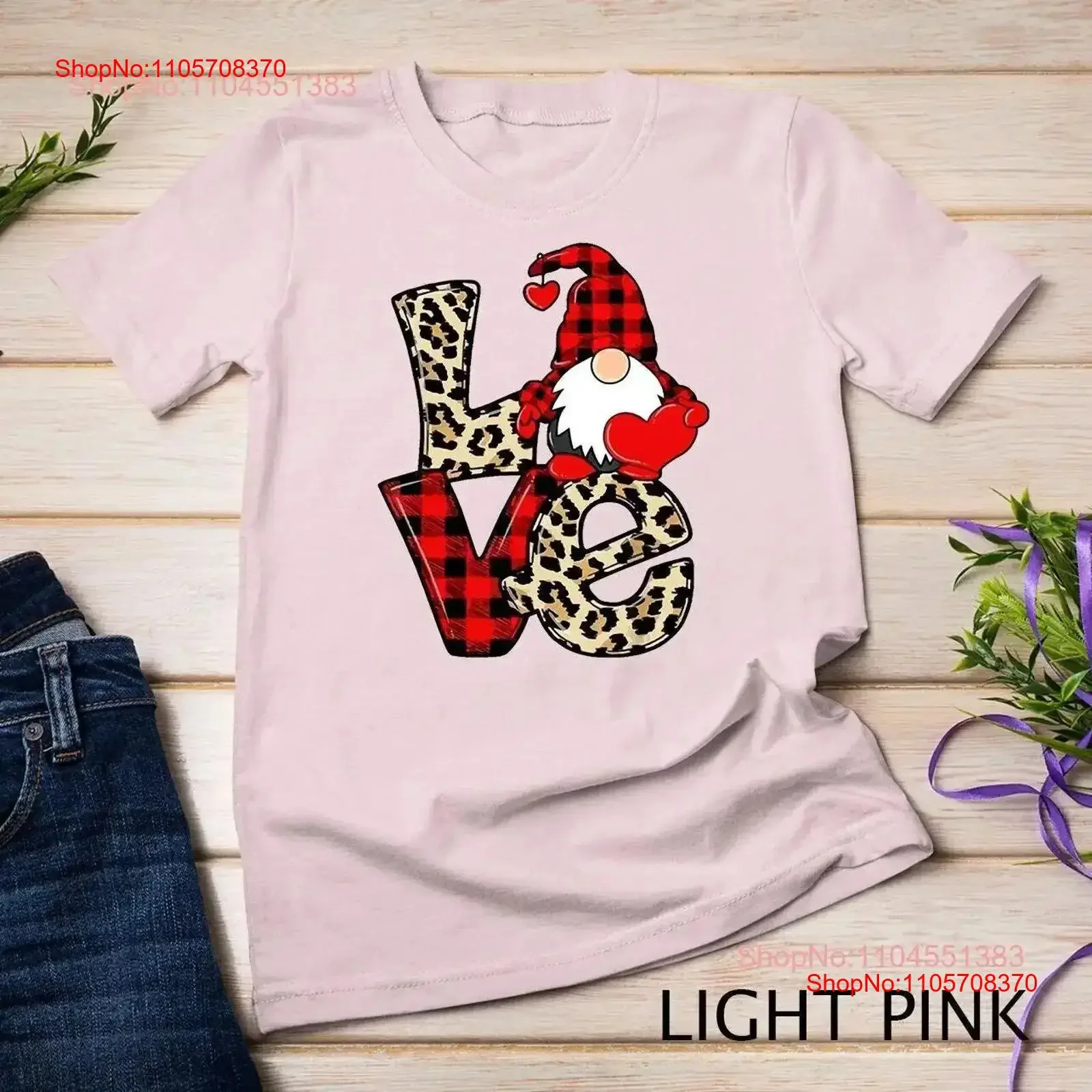 Cute Gnomes Valentines Love Leopard Plaid Couple Matching T Shirt Sweatsh vintage Washed fashion designer clothes Soft Unisex