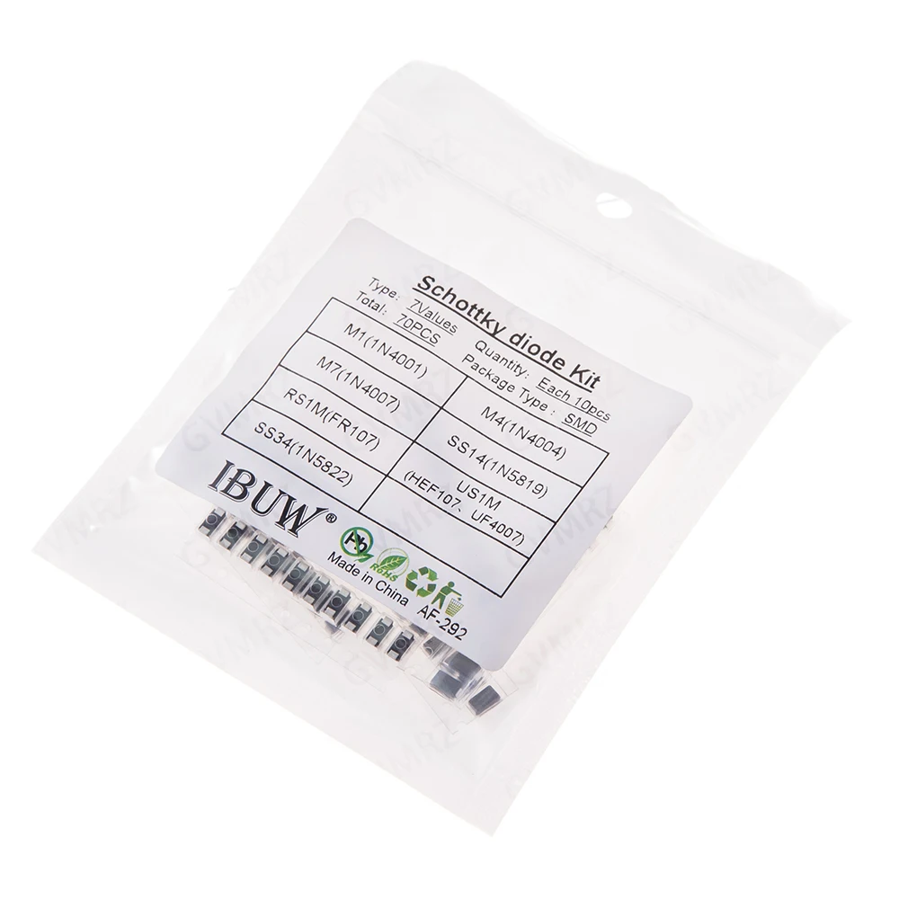 70PCS  SS14 7Values SMD Schottky Diode Kit M1 M4 M7 RS1M US1M SS34 for Electronic Rectification Projects M1 M4 M7 Component