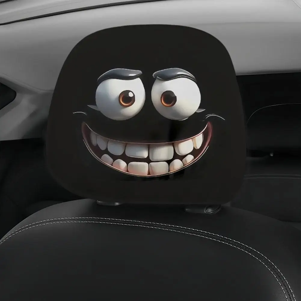 2pcs Smiley Face Printed Car Pillowcase Soft Comfortable Decorative Cushion Cover Auto Seat Headrest Washable Polyester Fabric