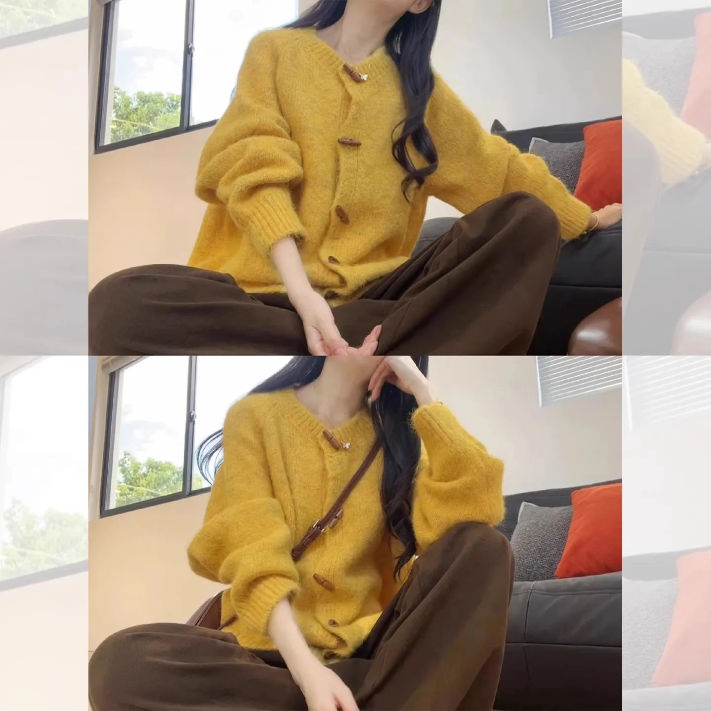 

Желтый мягкий уютный вязаный кардиган Dopne на пуговицах, женский свободный ленивый свитер, топ, осенне-зимний топ для поездок на работу