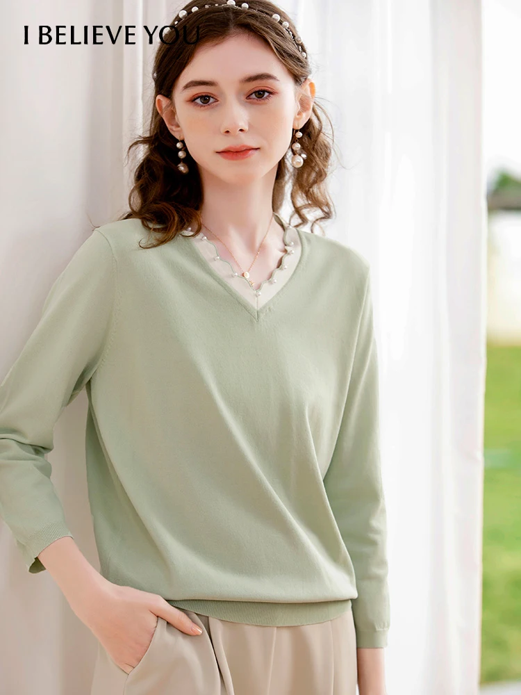 I BELIEVE YOU Spring V-neck Sweater Women Knitted Tops 2022 Fashion Design Blouses Female Clothing Temperament Blouse 2222224379