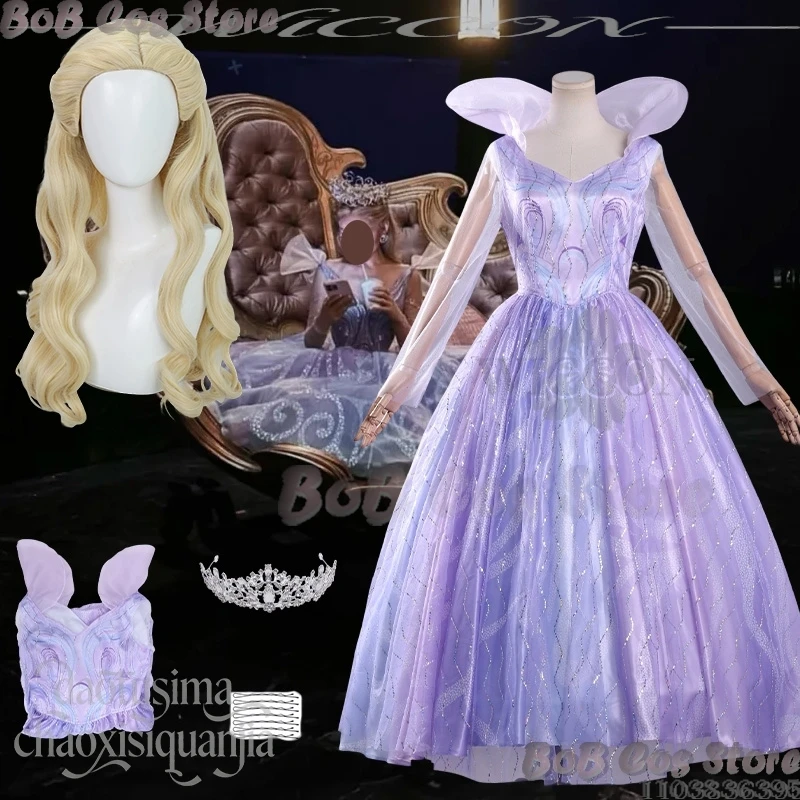 

Glinda Косплей Wicked 2, костюм фиолетового цвета, красивое платье феи принцессы, милые желтые парики Лолиты, Корона на Хэллоуин, костюм Conmic Con