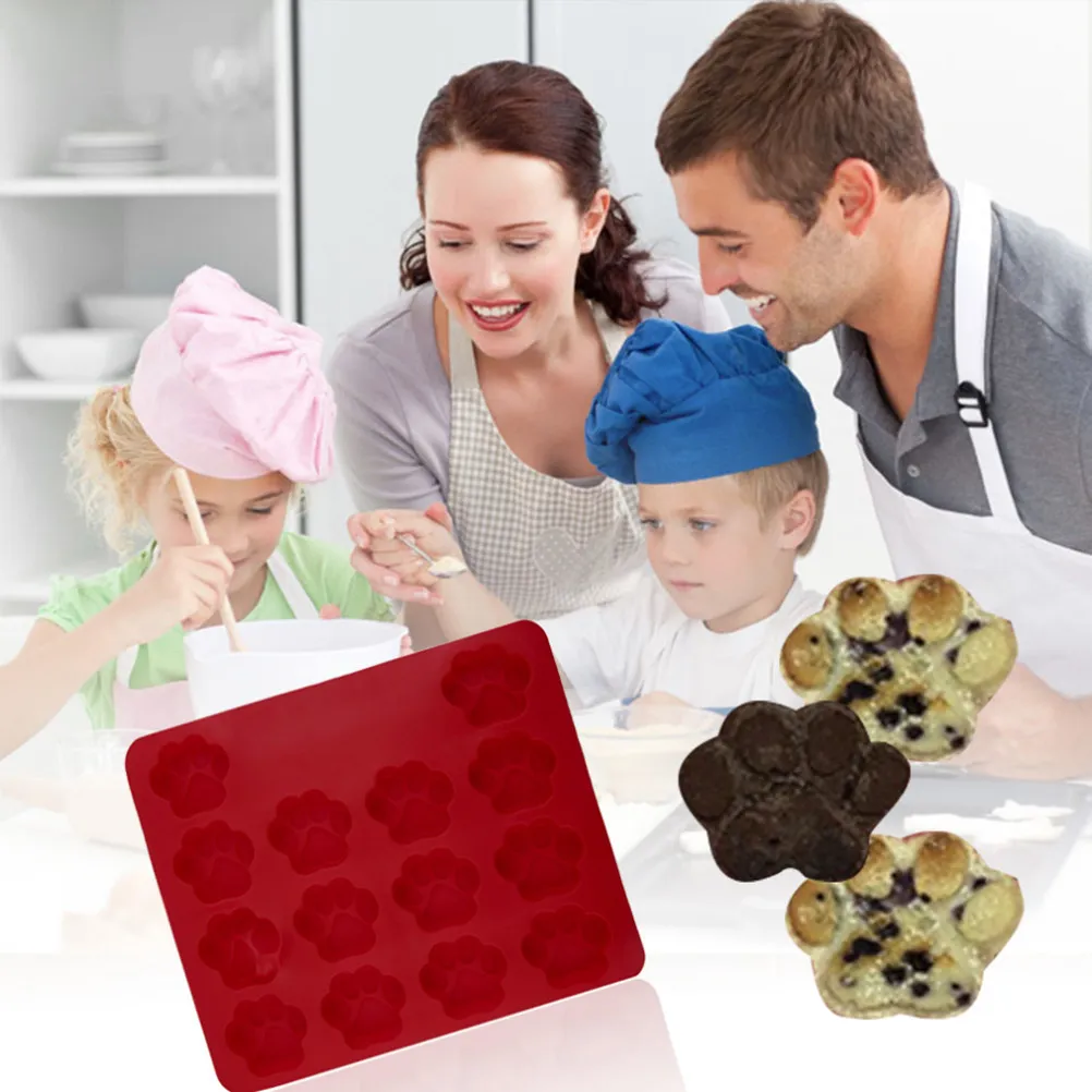 Dog Footprint Paw Silicone Mold Red 6x5.5cm Nonstick Baking Mold for Chocolate Candy Cake DIY Cake Decoration Tools