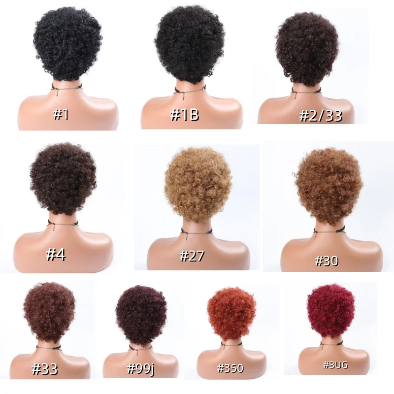 UNA-Perruques Afro Courtes et Bouclées en Cheveux Humains Non-Remy, Densité 120%, Entièrement Faites à la Machine